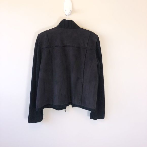 Real Clothes Petite Black Faux Suede Zip Up Jacket Sweater Stretch Petite XL - Picture 2 of 9